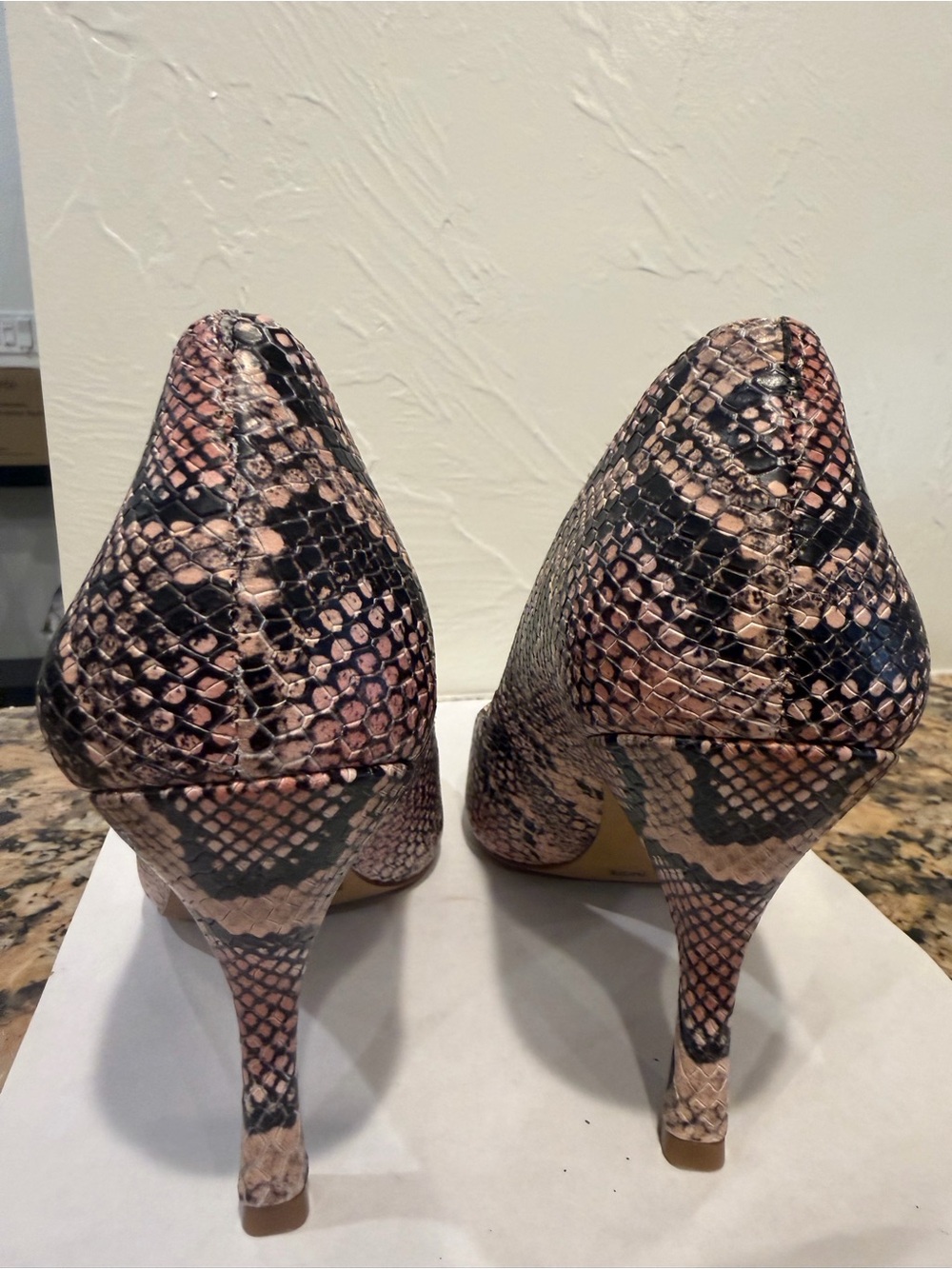Vince Camuto Pink and Black Snake-Print Pointed Pumps - Picture 3 of 7